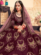 Myra Brown Satin Embroidered Lehenga