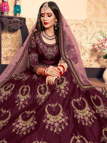 Myra Brown Satin Embroidered Lehenga
