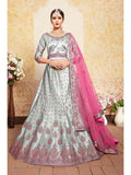 Myra Grey Satin Embroidered Lehenga
