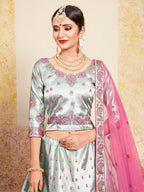Myra Grey Satin Embroidered Lehenga