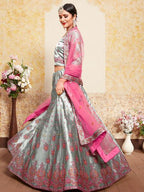 Myra Grey Satin Embroidered Lehenga