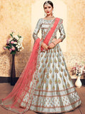 Myra Grey Satin Embroidered Lehenga