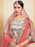 Myra Grey Satin Embroidered Lehenga