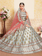Myra Grey Satin Embroidered Lehenga