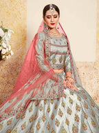 Myra Grey Satin Embroidered Lehenga