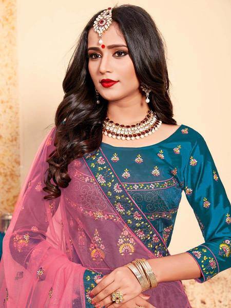 Myra Sky Blue Satin Embroidered Lehenga