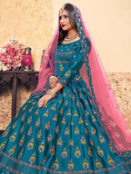 Myra Sky Blue Satin Embroidered Lehenga