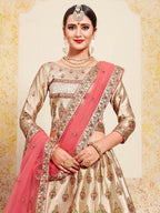 Myra Tortila Brown Satin Embroidered Lehenga