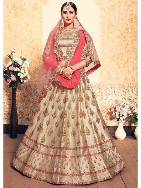 Myra Tortila Brown Satin Embroidered Lehenga