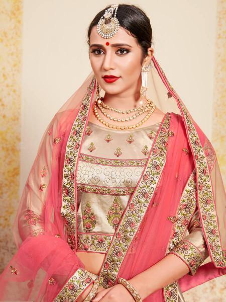 Myra Tortila Brown Satin Embroidered Lehenga