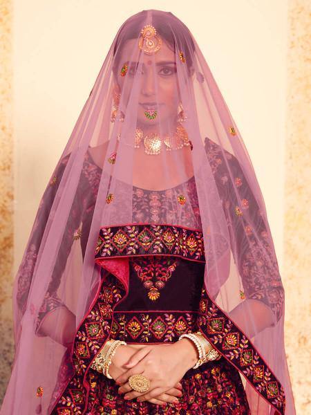 Myra Brown Satin Embroidered Lehenga