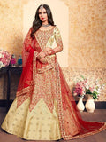 Myra Beige Satin Embroidered Lehenga