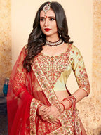 Myra Beige Satin Embroidered Lehenga