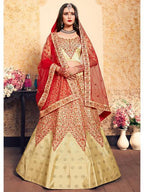 Myra Beige Satin Embroidered Lehenga
