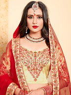 Myra Beige Satin Embroidered Lehenga