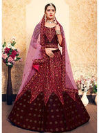 Myra Maroon Satin Embroidered Lehenga