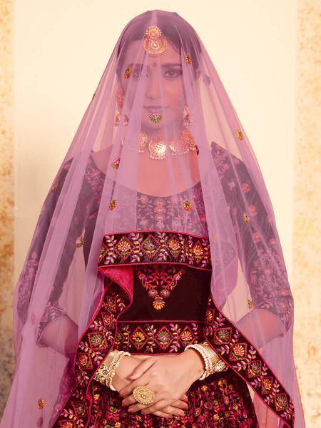 Myra Maroon Satin Embroidered Lehenga