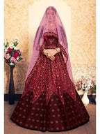 Myra Maroon Satin Embroidered Lehenga
