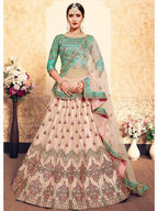 Myra Peach Satin Embroidered Lehenga