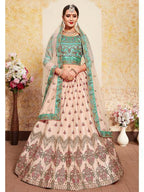 Myra Peach Satin Embroidered Lehenga