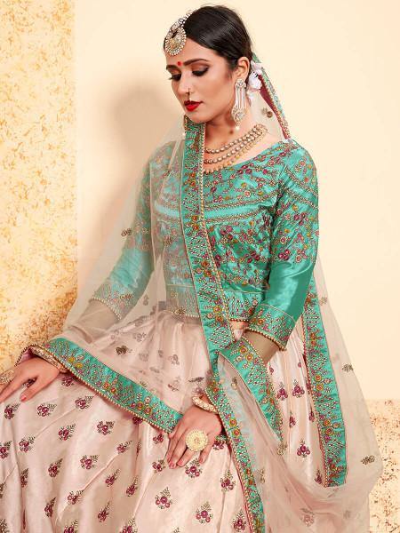 Myra Peach Satin Embroidered Lehenga