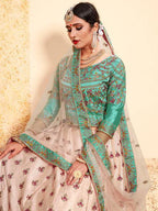 Myra Peach Satin Embroidered Lehenga