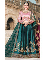 Myra Green Satin Embroidered Lehenga