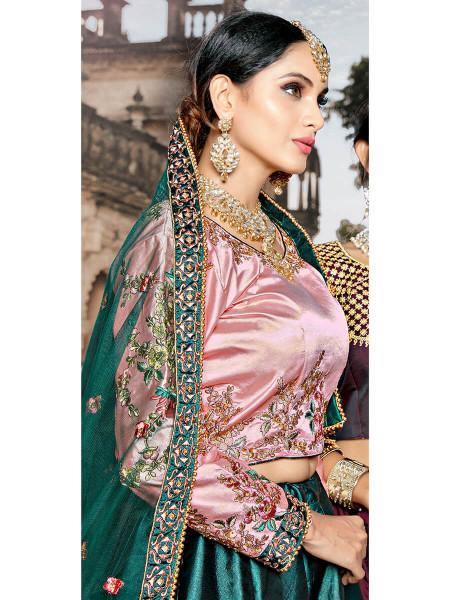 Myra Green Satin Embroidered Lehenga