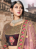 Myra Wine Taffeta Embroidered Lehenga