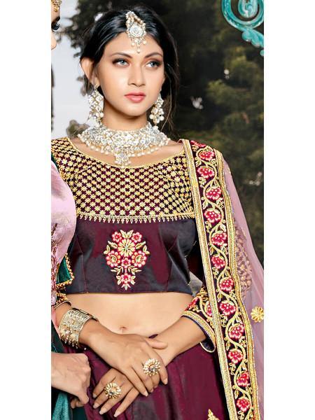 Myra Wine Taffeta Embroidered Lehenga