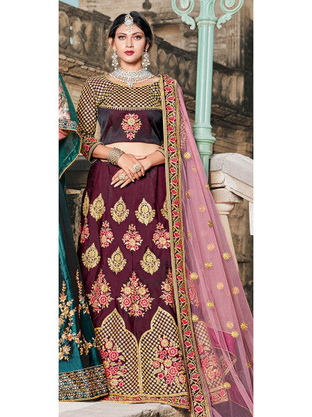 Myra Wine Taffeta Embroidered Lehenga