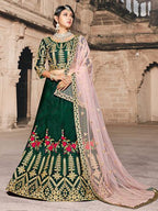 Myra Green Taffeta Embroidered Lehenga