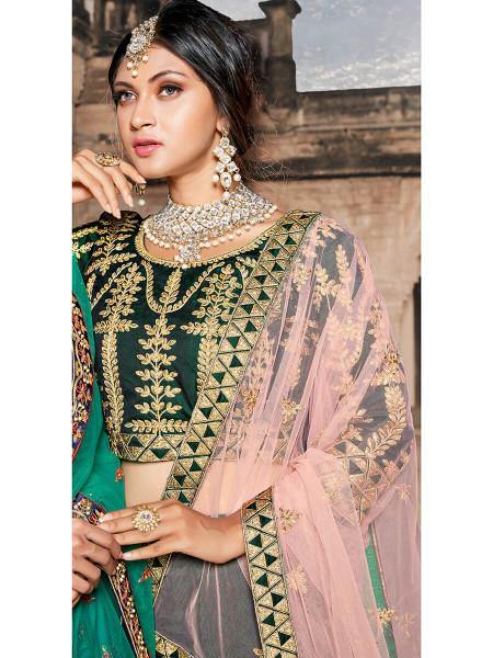 Myra Green Taffeta Embroidered Lehenga