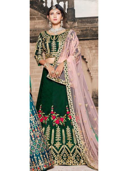 Myra Green Taffeta Embroidered Lehenga