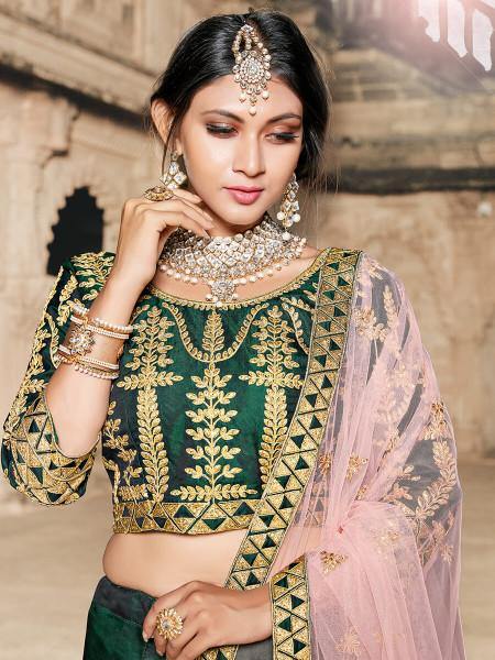 Myra Green Taffeta Embroidered Lehenga