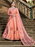Myra Peach Satin Embroidered Lehenga