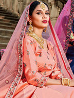 Myra Peach Satin Embroidered Lehenga