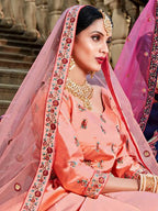 Myra Peach Satin Embroidered Lehenga