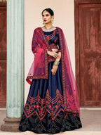 Myra Navy Blue Satin Embroidered Lehenga