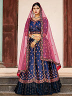 Myra Navy Blue Satin Embroidered Lehenga