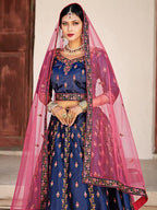 Myra Navy Blue Satin Embroidered Lehenga