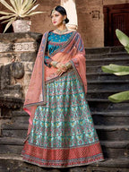 Myra Skyblue Satin Embroidered Lehenga