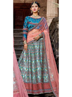 Myra Skyblue Satin Embroidered Lehenga
