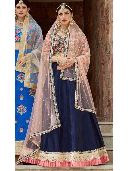 Myra Navy Blue Art Silk Lahanga