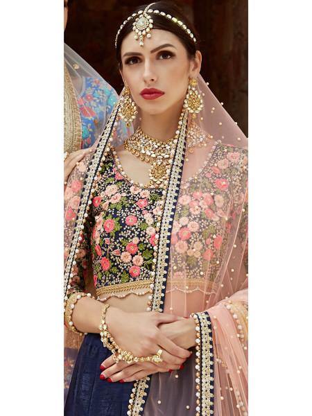 Myra Navy Blue Art Silk Lahanga