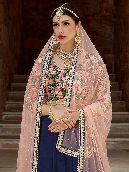 Myra Navy Blue Art Silk Lahanga