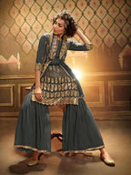 Myra Grey Soft Net Gharara Suit