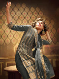Myra Grey Soft Net Gharara Suit