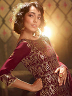 Myra Maroon Soft Net Gharara Suit