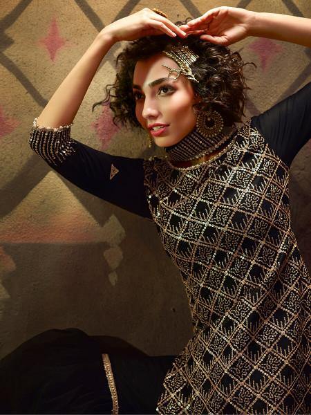 Myra Black Soft Net Gharara Suit